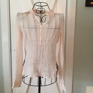 Sheer Pink Blouse with Button Front